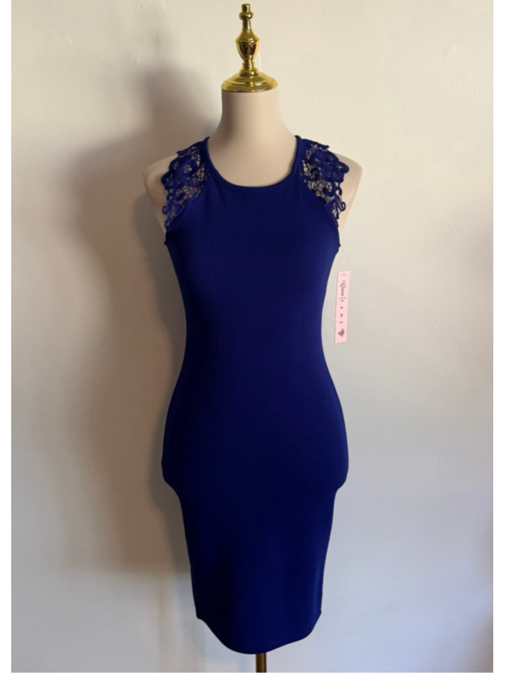 Women's Crave Fame Cobalt Blue Lace Shoulder Sheath Dress S